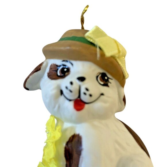 Vintage Giftco Porcelian Smiling Puppy Hanging Bell Christmas Ornament - Picture 2 of 8